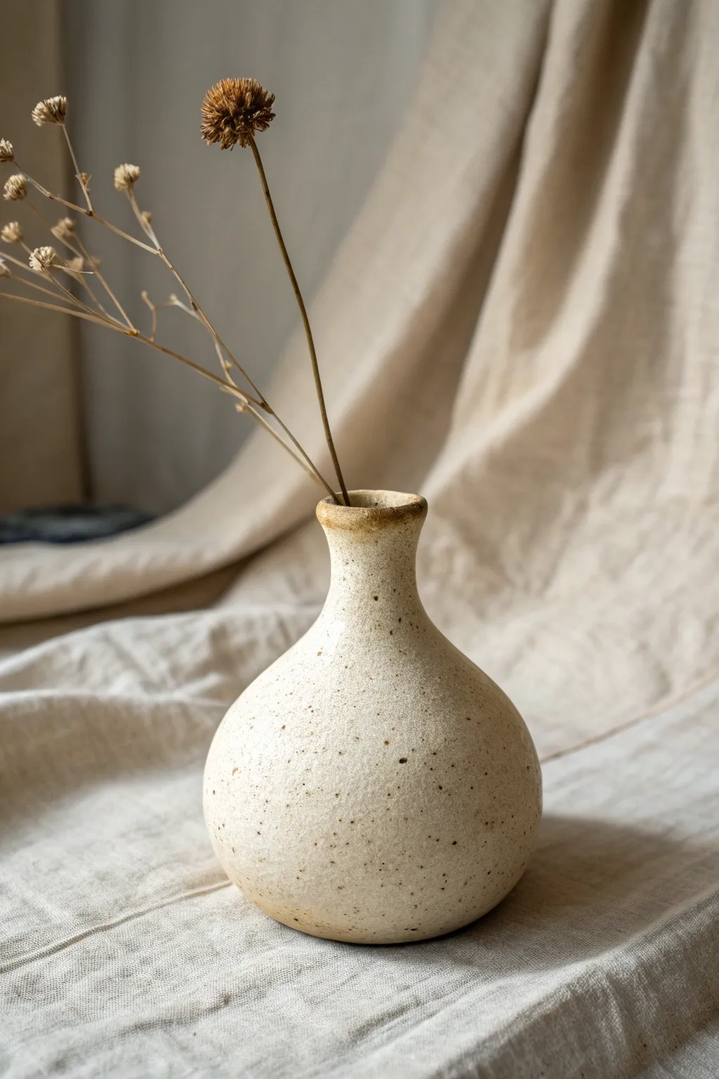 Beginner pinch and pull mini bud vase with one stem, soft light and clean Scandinavian calm.