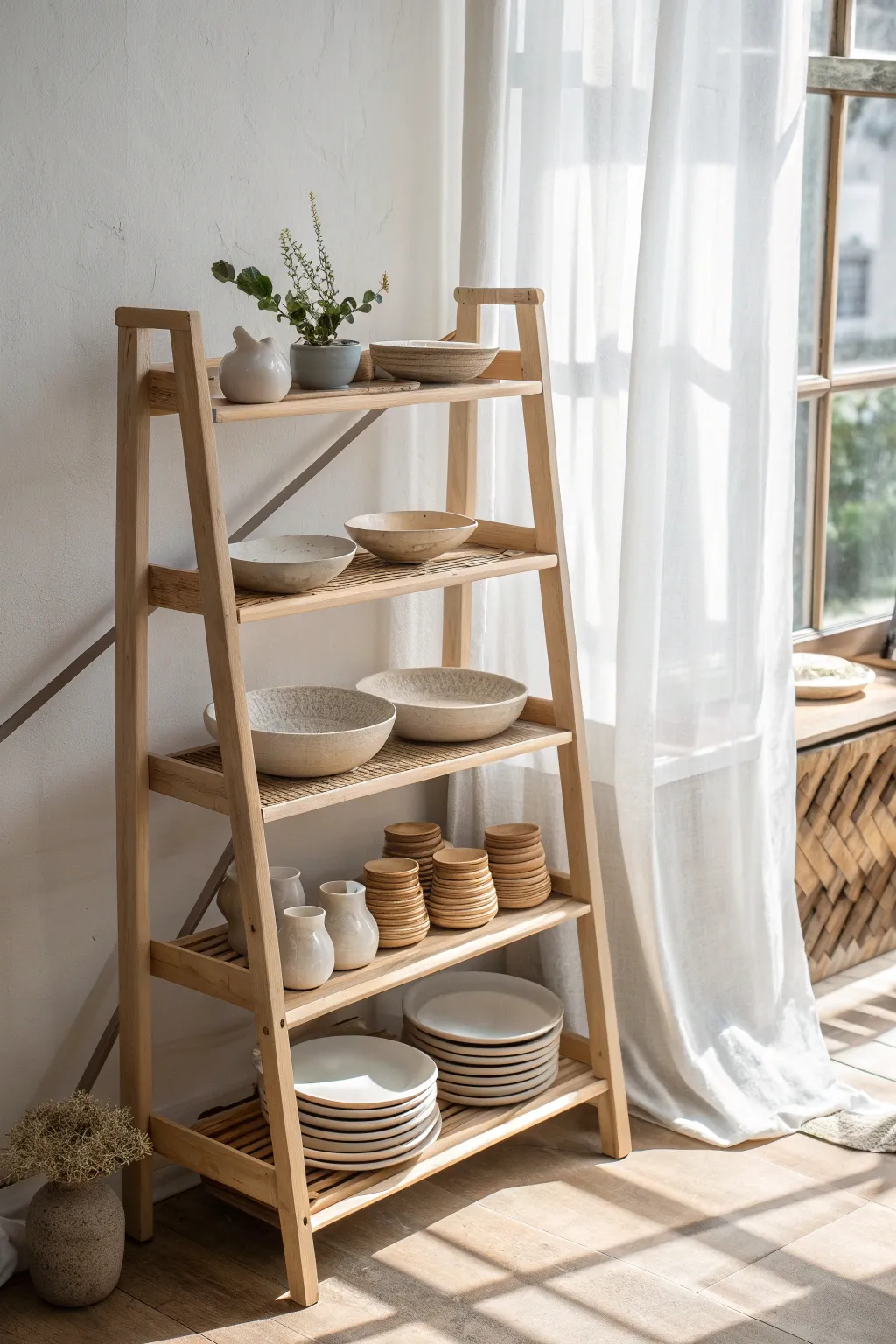 Simple drying shelf with ware boards, airy spacing, and calm studio vibes for home potters.