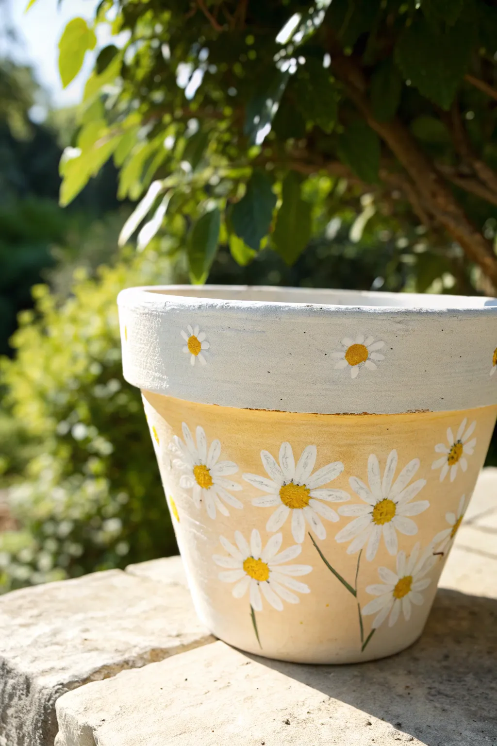Sweet daisy scatters on a sunny clay pot, an easy painted project with clean Nordic boho charm.