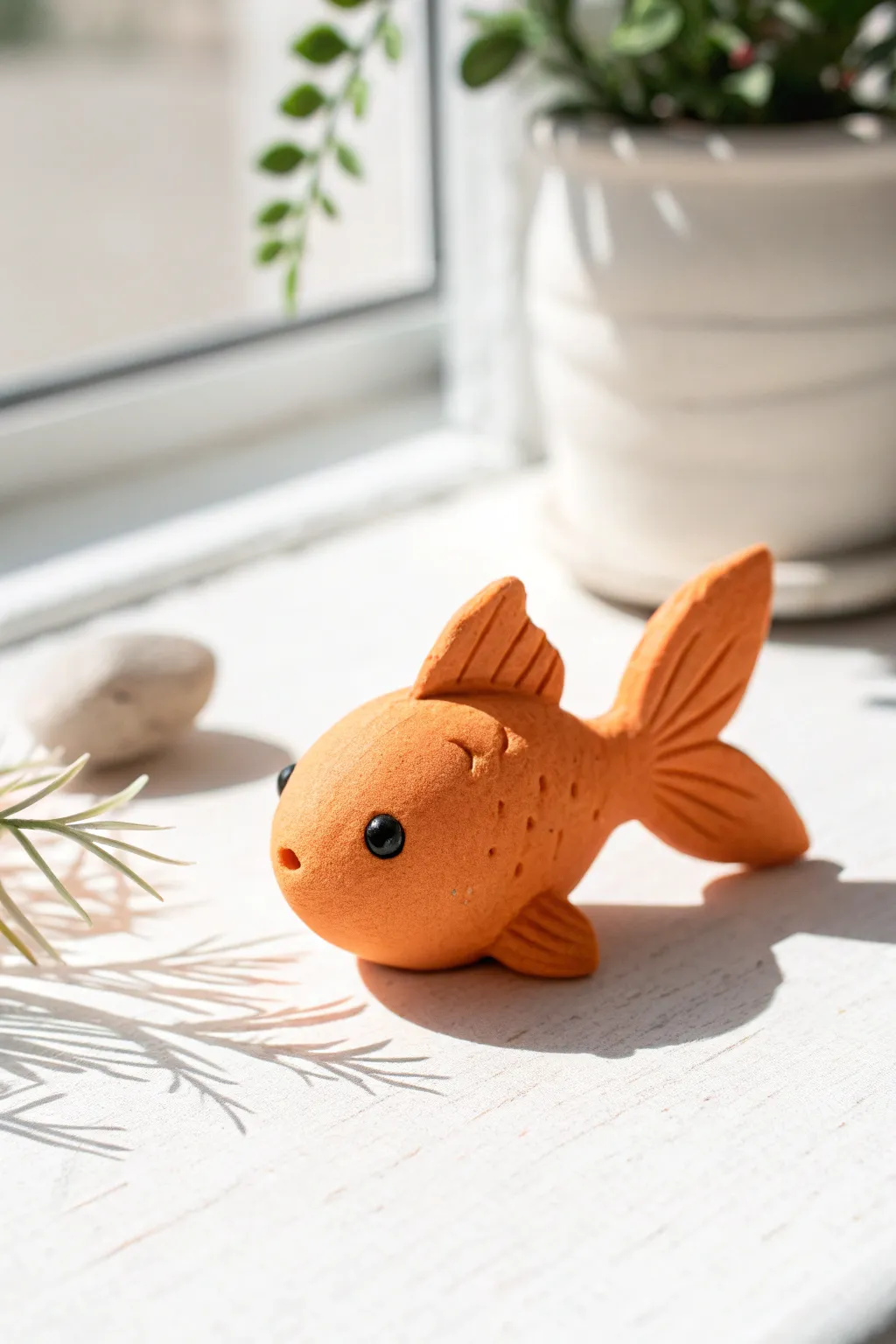 Mini air dry clay goldfish in soft matte orange, simple, cute, and beginner friendly.