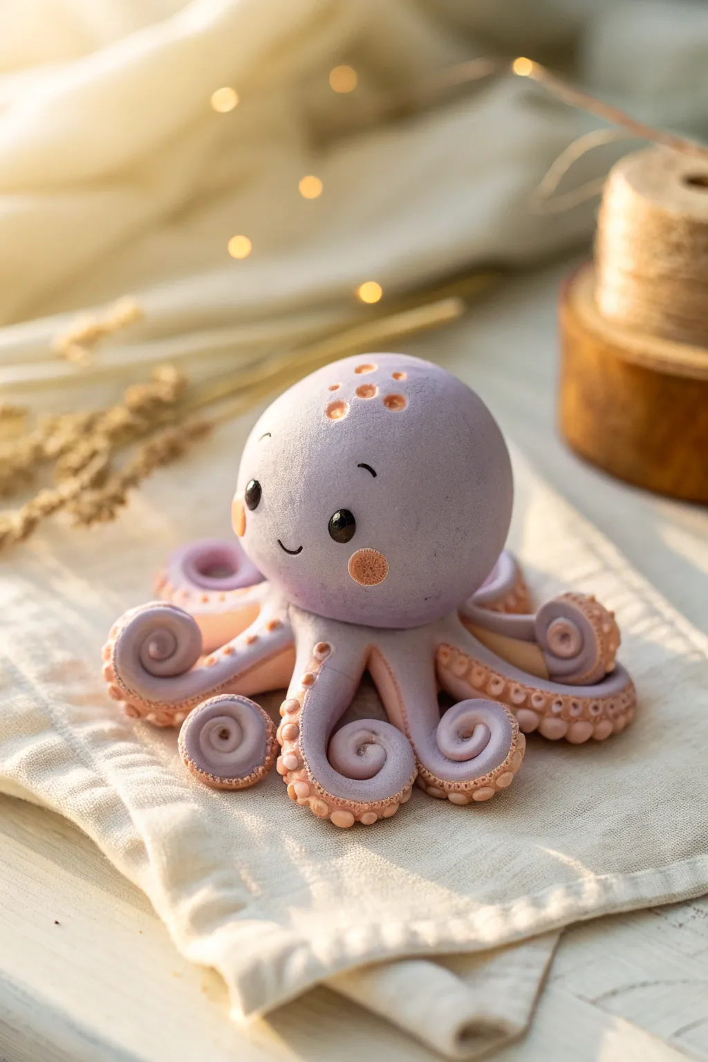 Chubby pastel octopus figurine with curled tentacles, simple to make and sweetly minimal