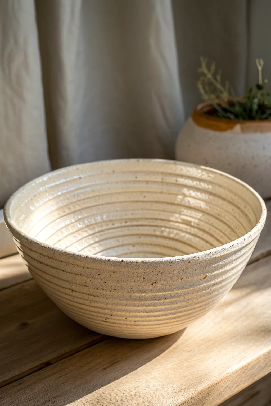 Coil bowl with exposed ridges and a clear breaking glaze for simple kiln clay inspiration.