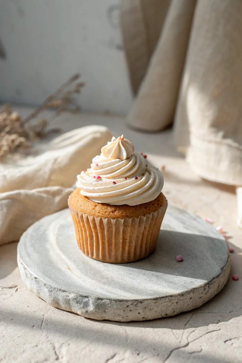 Sweet mini clay cupcake with swirled top, a tiny sprinkle detail, and calm Nordic styling.