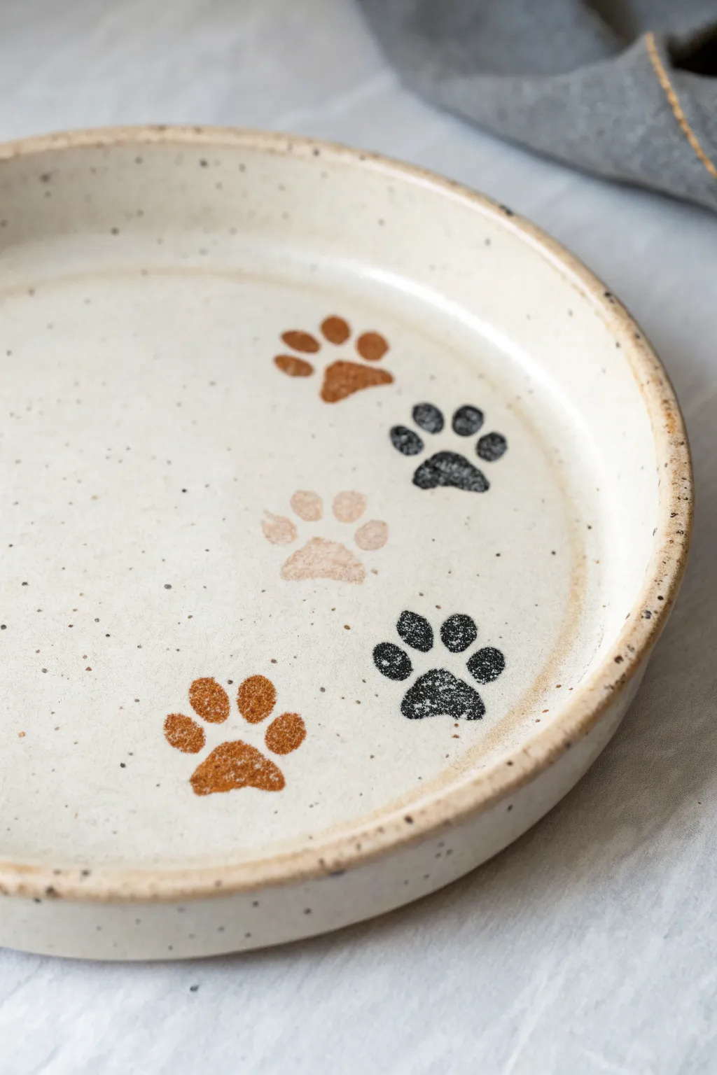 Minimal paw-print plate in soft neutrals, a sweet pet keepsake gift with a space for a name.