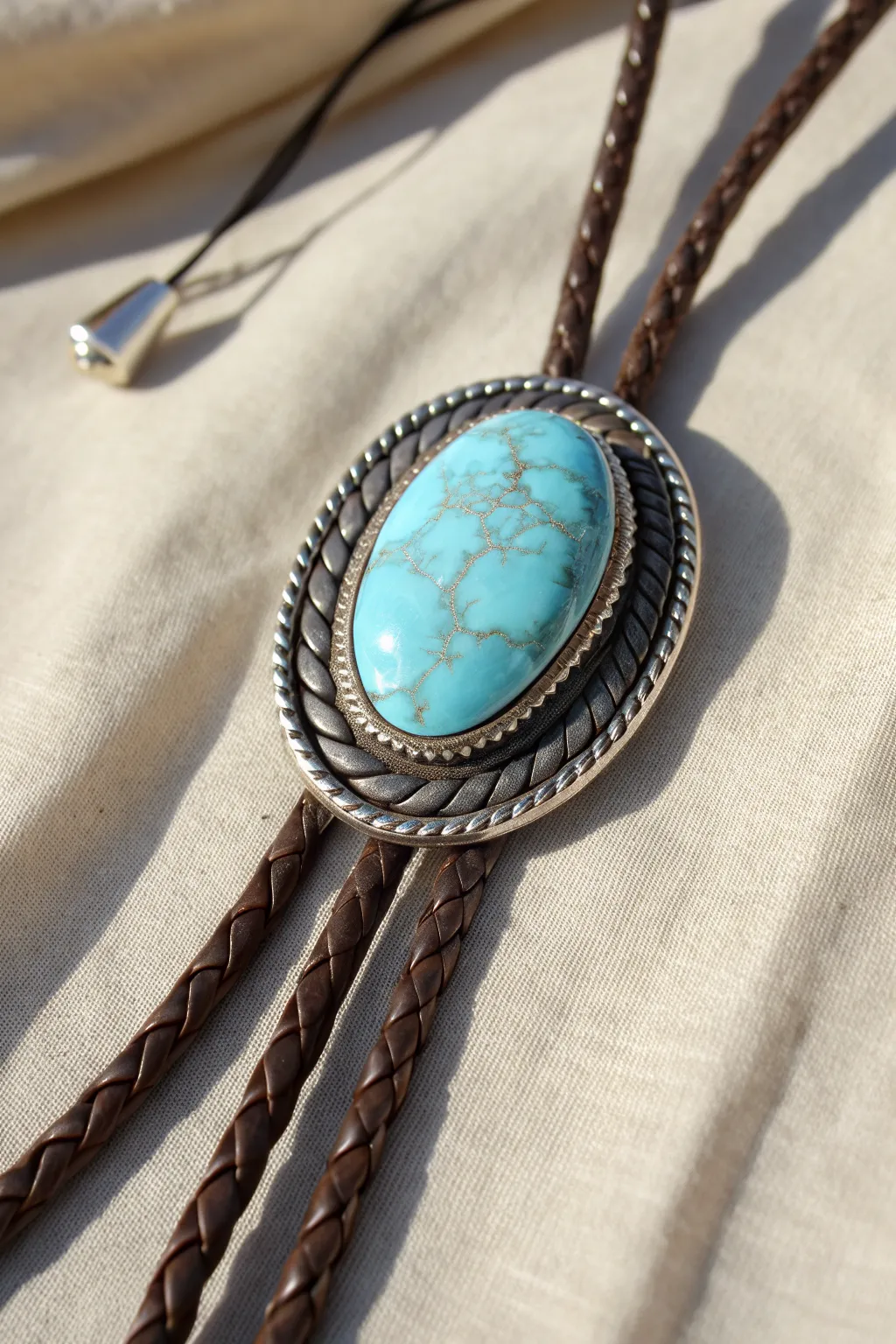 Minimalist polymer clay bolo tie slide with turquoise stone look, Western charm, handmade.