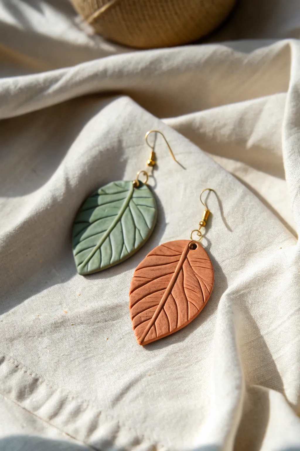 Botanical imprint leaf earrings in earthy clay tones for an easy, nature inspired statement.