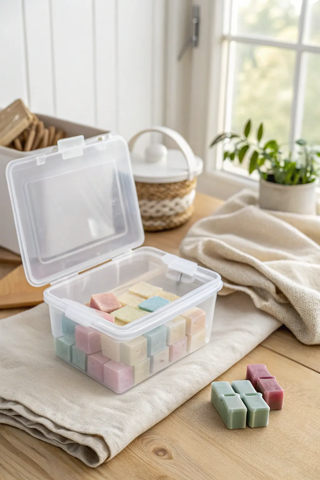 A sturdy clear container keeps polymer clay tidy, visible, and protected for easy crafting.