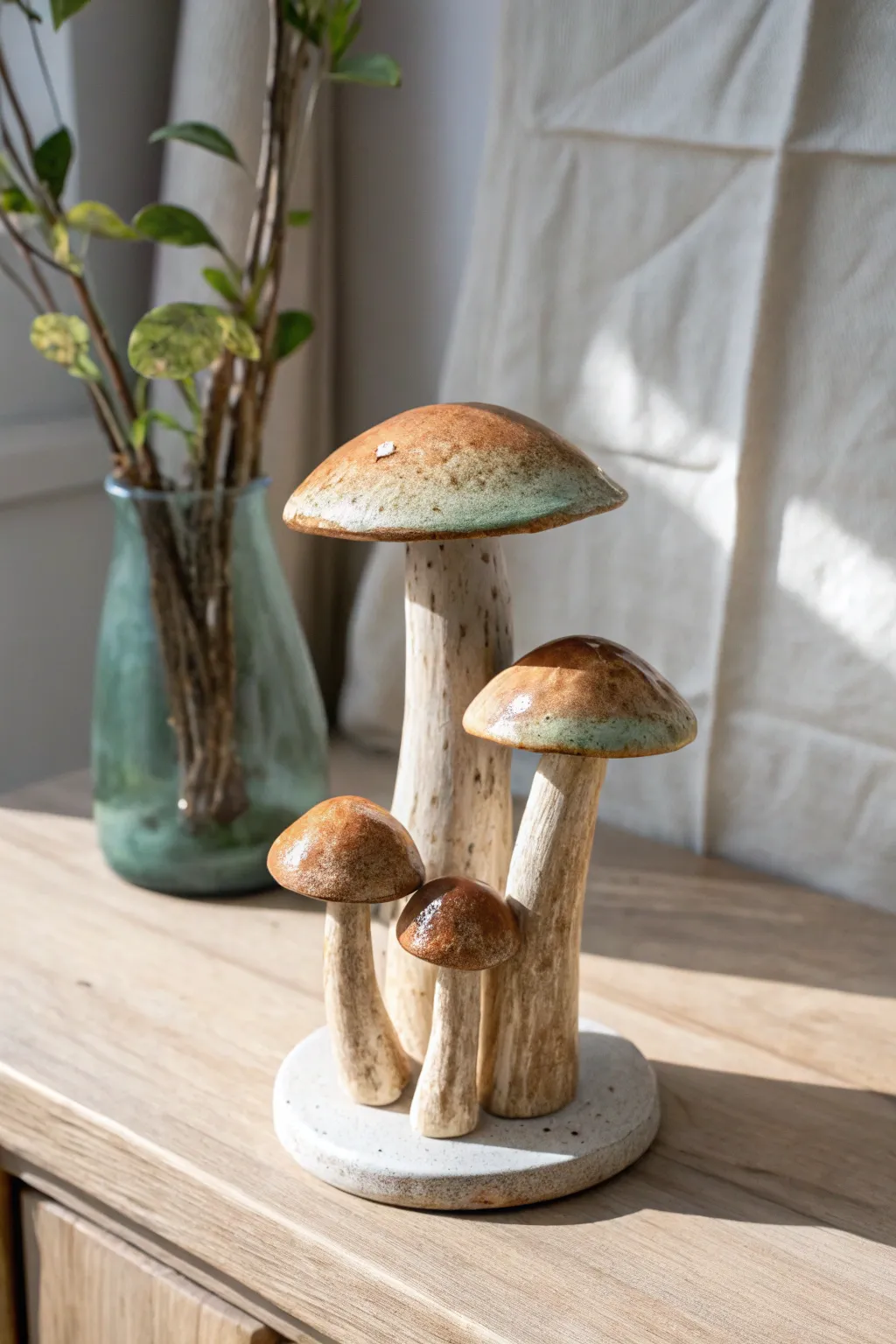 Earthy ceramic mushroom cluster sculpture with simple Scandinavian charm and a soft boho feel