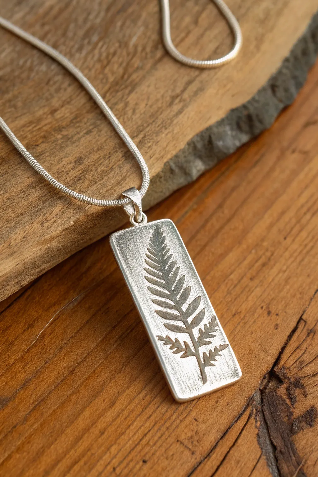 Fern bar necklace in silver clay, minimalist and botanical, perfect for everyday layering.