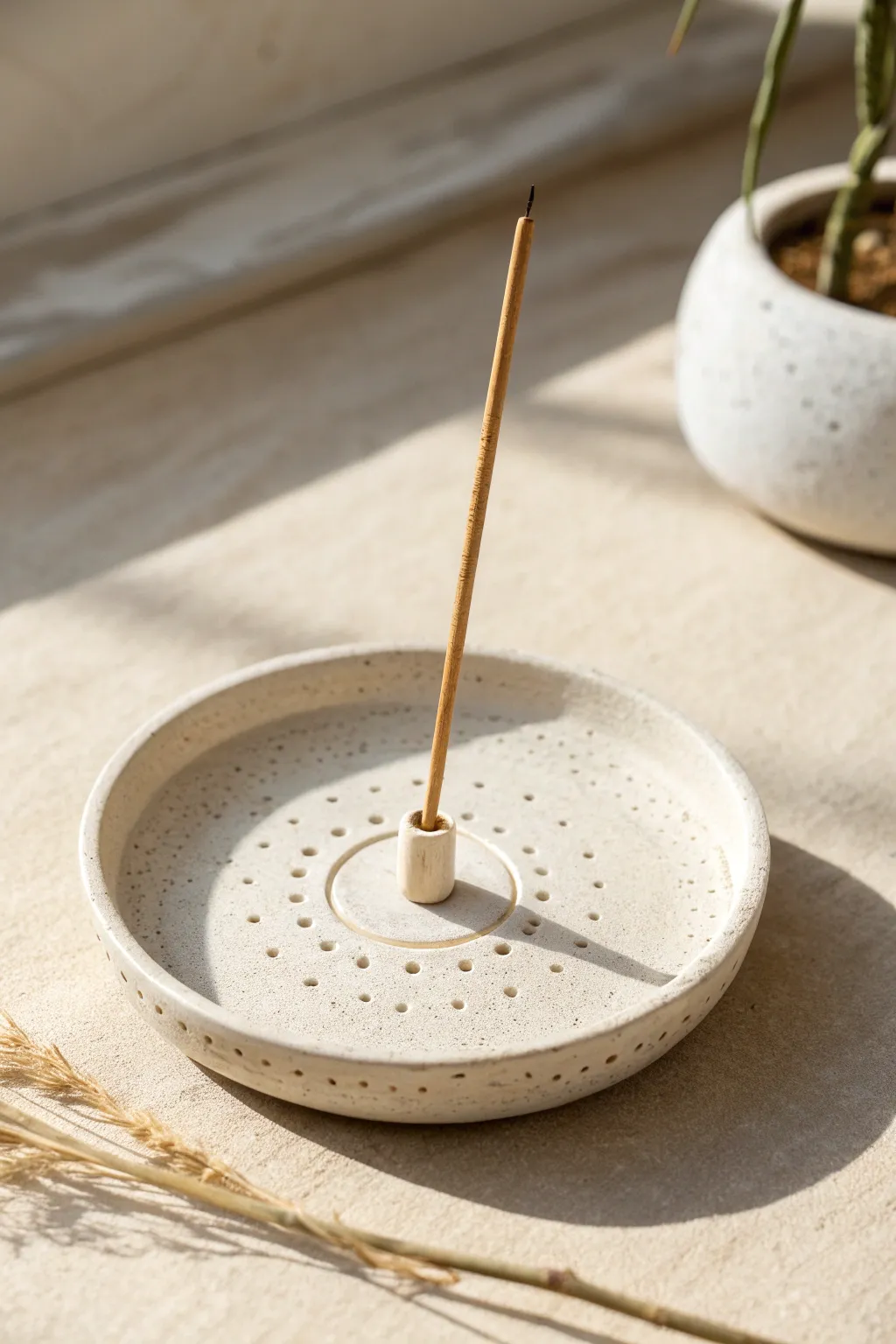 No-fuss air-dry clay incense holder with subtle texture, minimal style and calming neutral tones