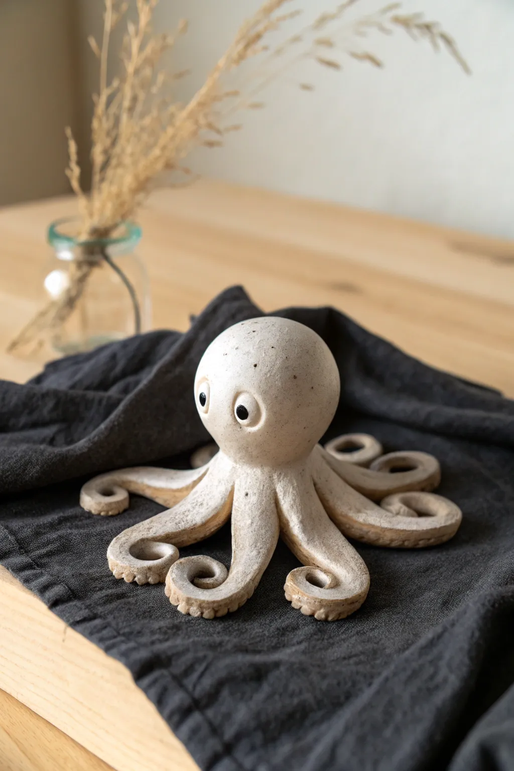 Minimalist ball-and-coil clay octopus, smooth and cute, an easy figure idea for beginners