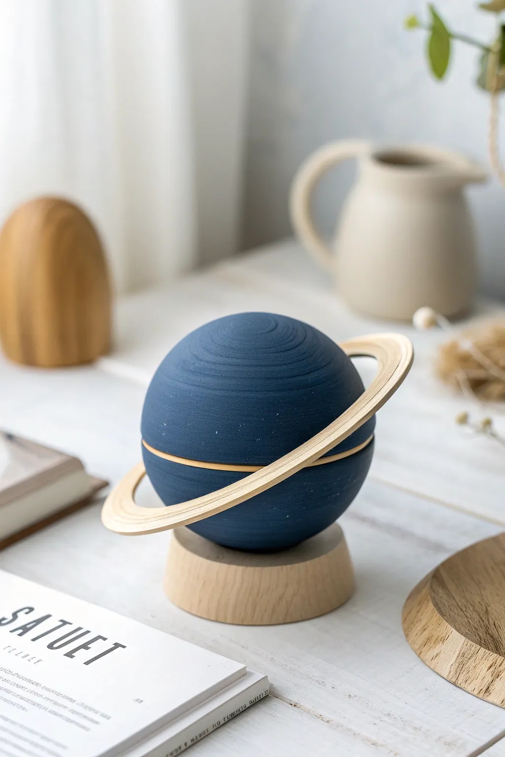 Ringed planet clay decor that adds minimalist, boho charm to your desk in minutes.