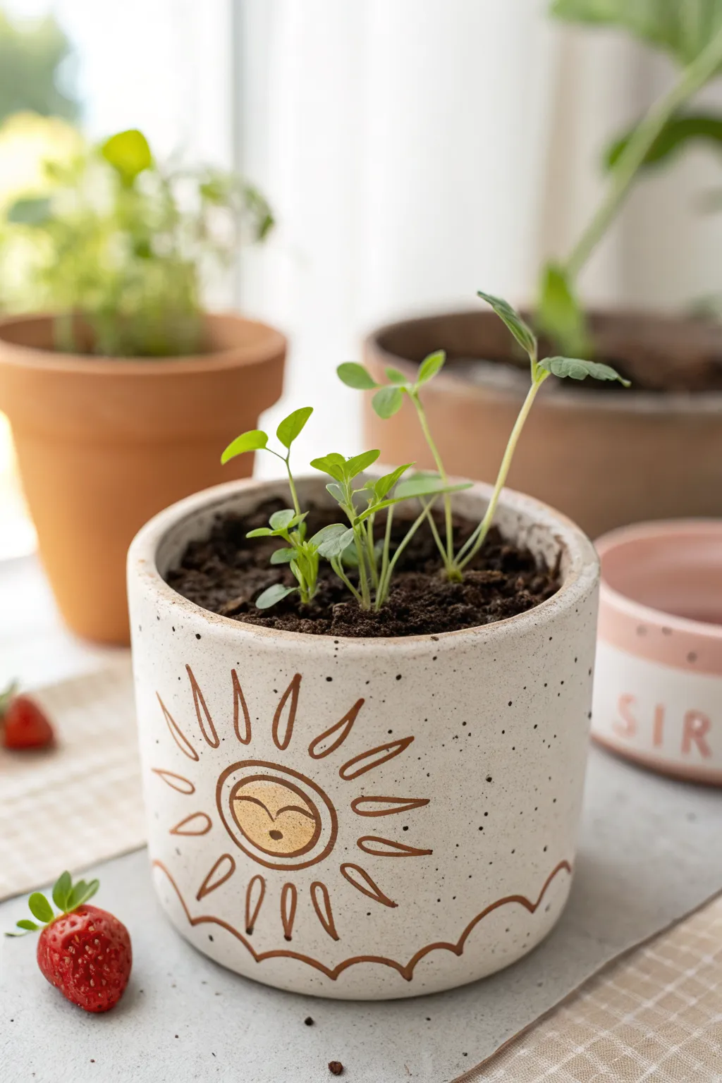 DIY air dry clay pot sticks in sunny shapes bring a clean Scandinavian-boho touch to planters