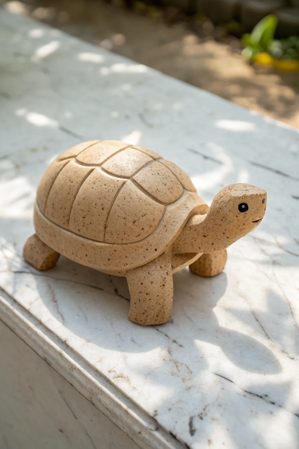 Segmented clay turtle with separate shell, head, and legs in a clean minimalist setting