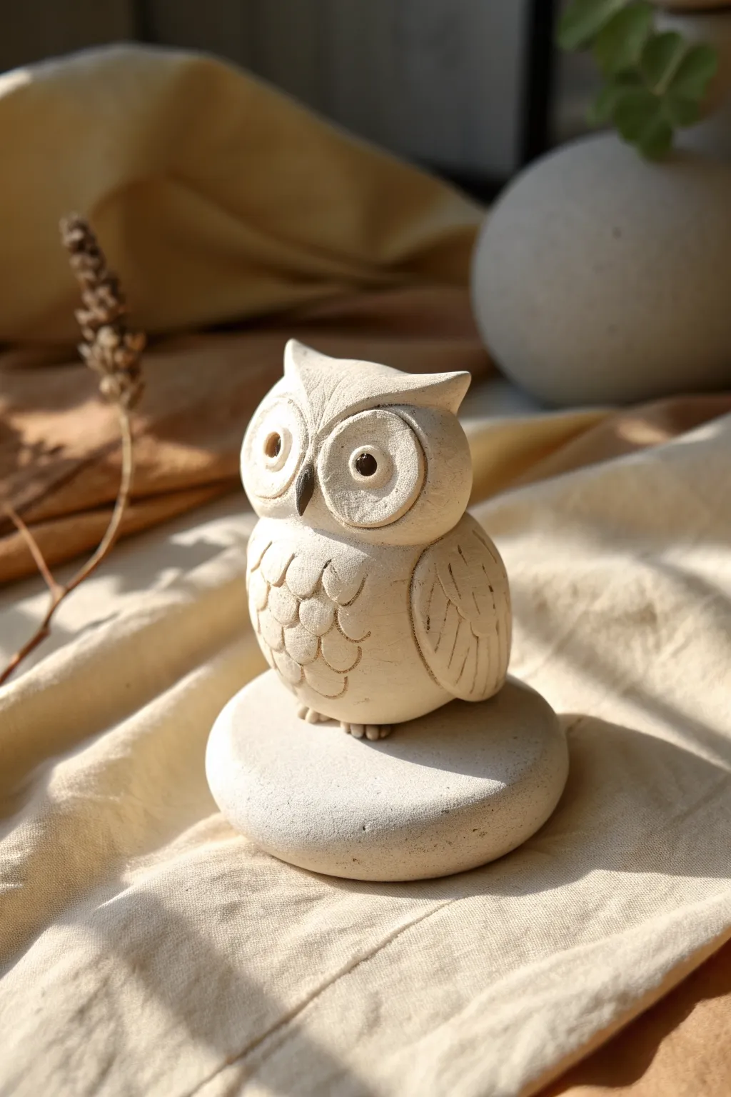 Wide-eyed air clay owl buddy, simple to make and beautifully minimalist for any cozy shelf
