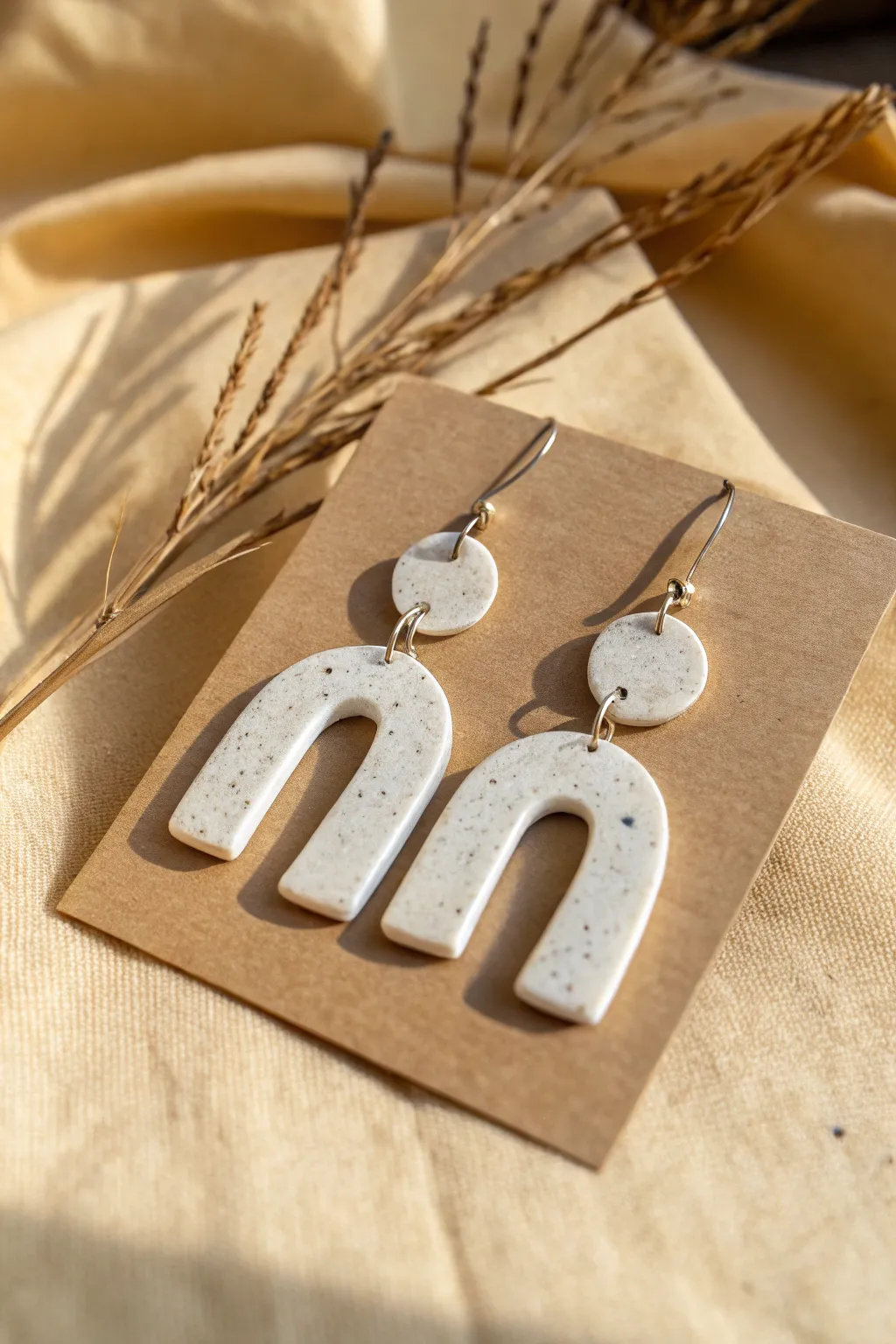 Minimal geometric air-dry clay earrings, a chic handmade gift idea for adults today.