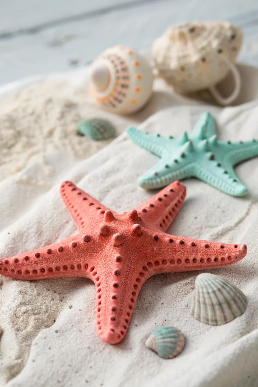Easy air dry clay starfish keepsake for kids, painted coral and aqua for a sweet beach vibe