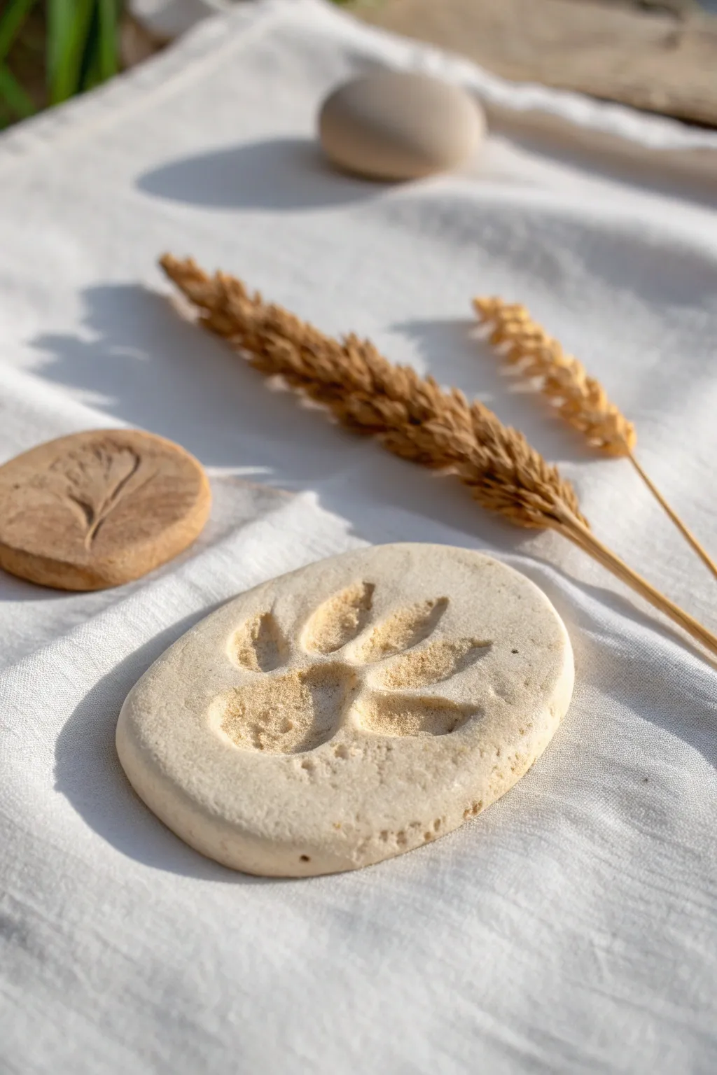 Simple air dry clay dino fossil impression with an earthy wash, perfect for kid friendly crafting