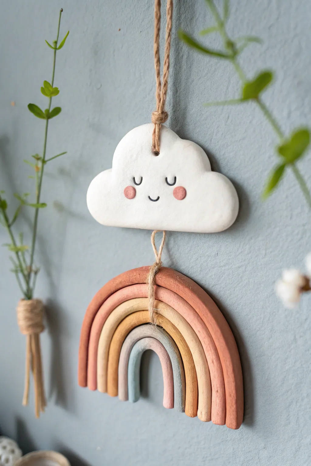 A sweet cloud and pastel rainbow charm for an easy, cute clay wall decor moment.