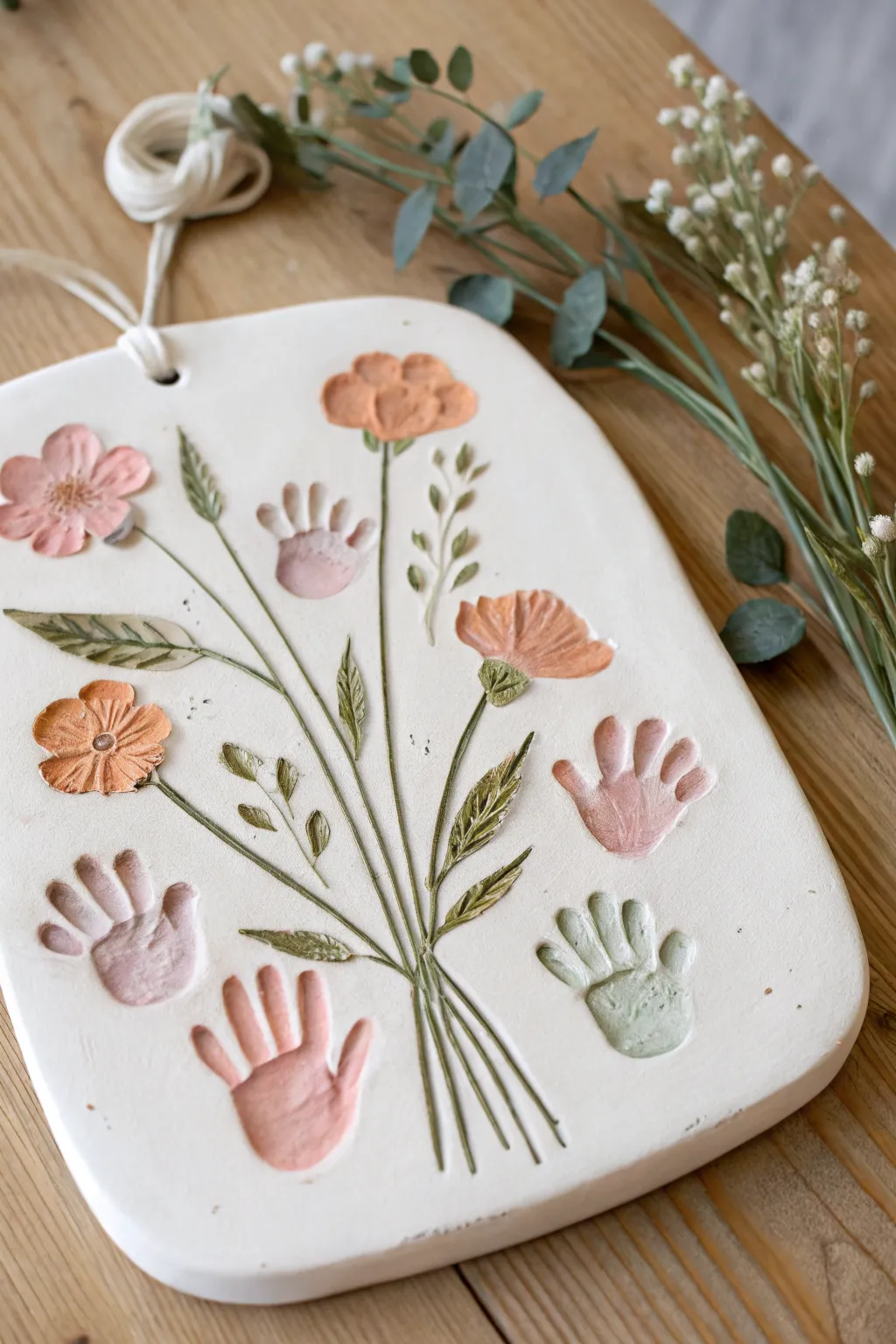 Sweet floral bouquet made from tiny handprints, a minimalist keepsake for baby memories.
