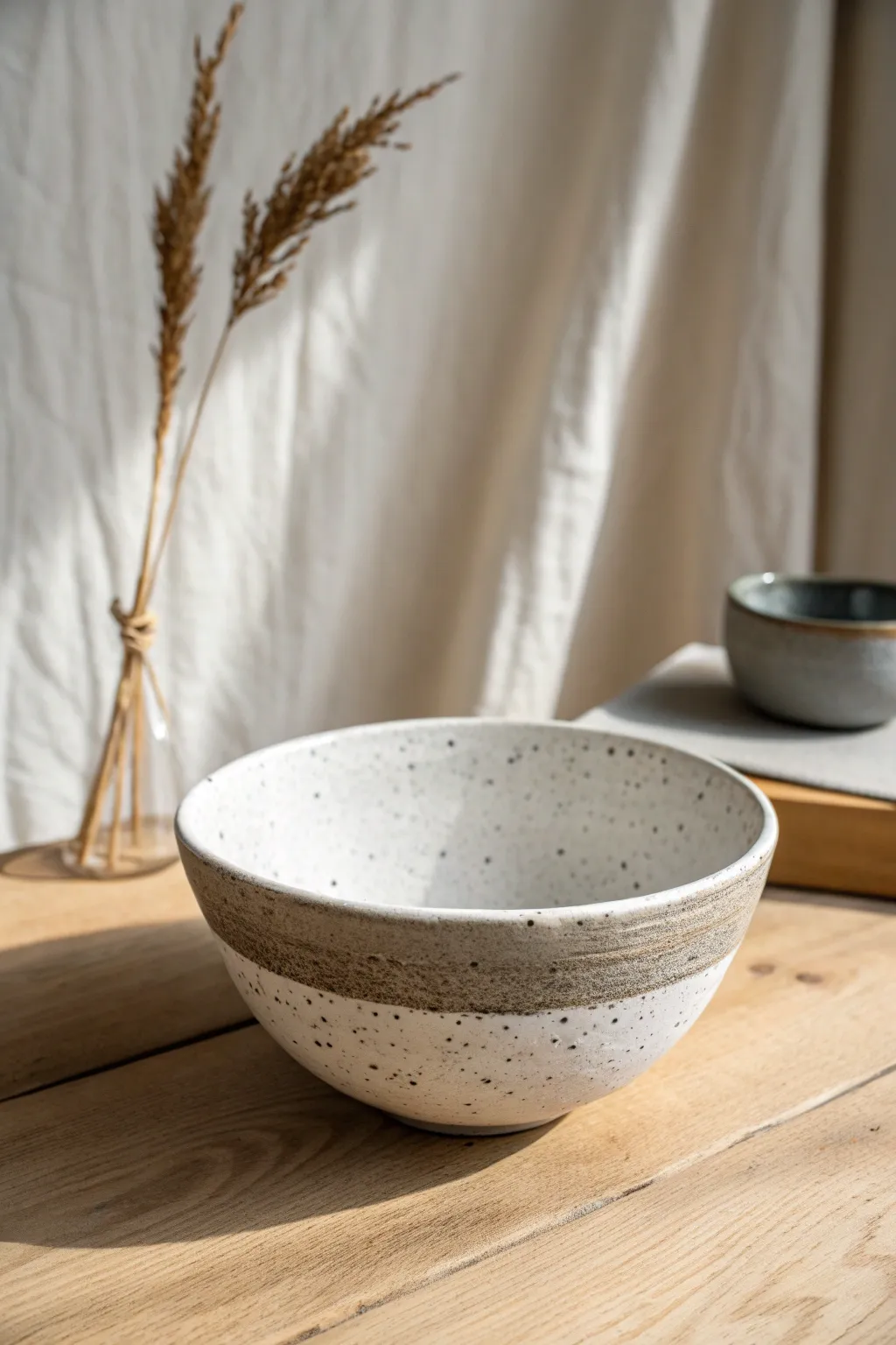 Easy speckled paint finish turns a simple beginner clay bowl into a modern handmade favorite.