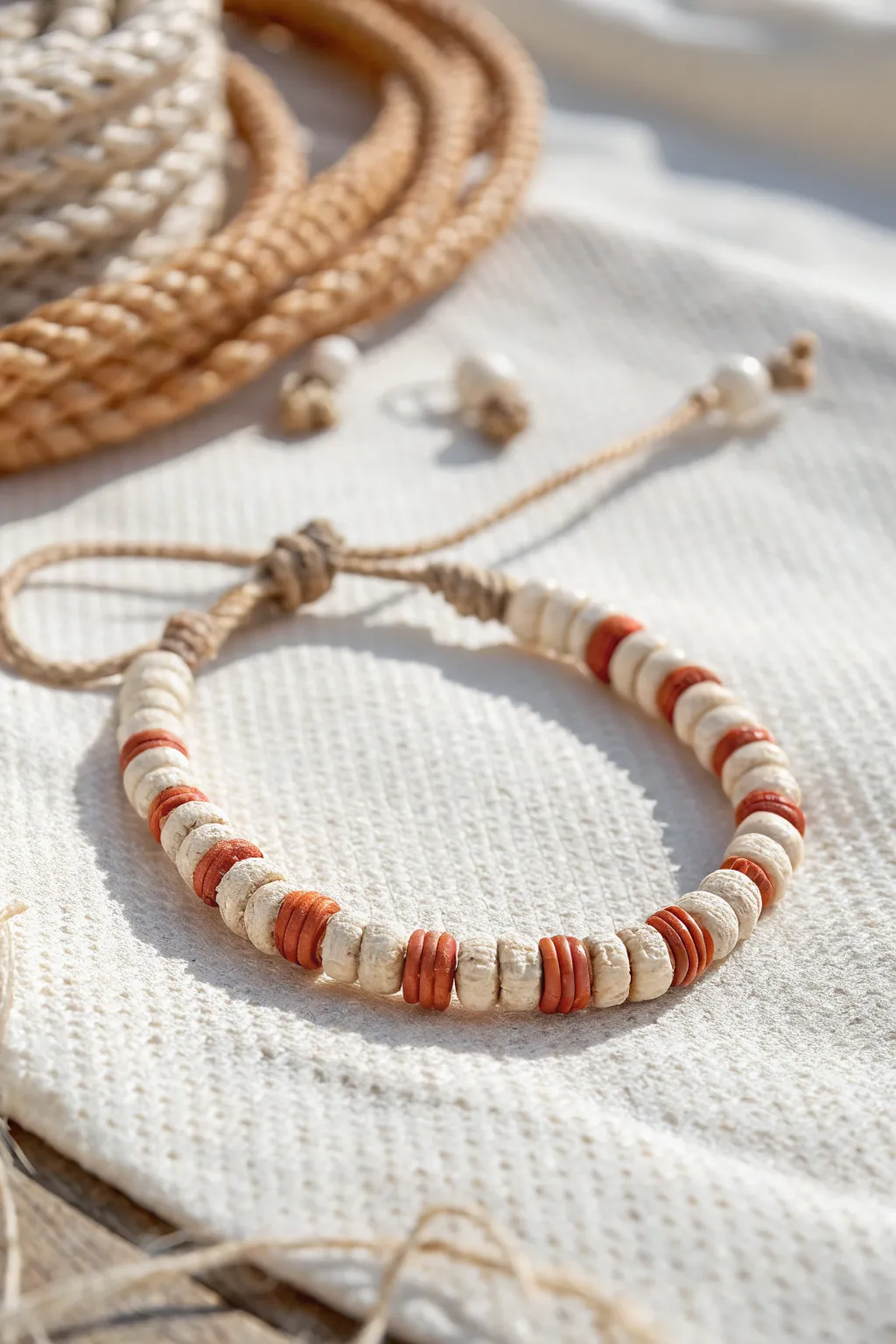 Knotted cord meets heishi clay beads for an easy, earthy bracelet with modern boho charm.