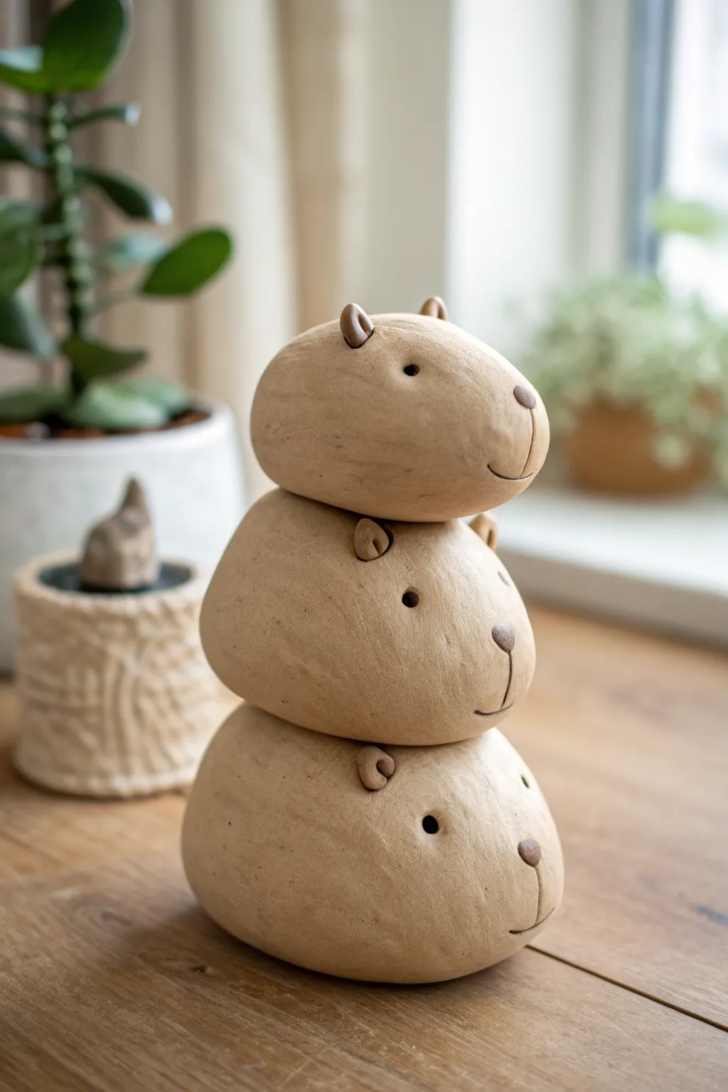 Stack your own capybara buddies into a sweet little totem, simple, calm, and handmade.