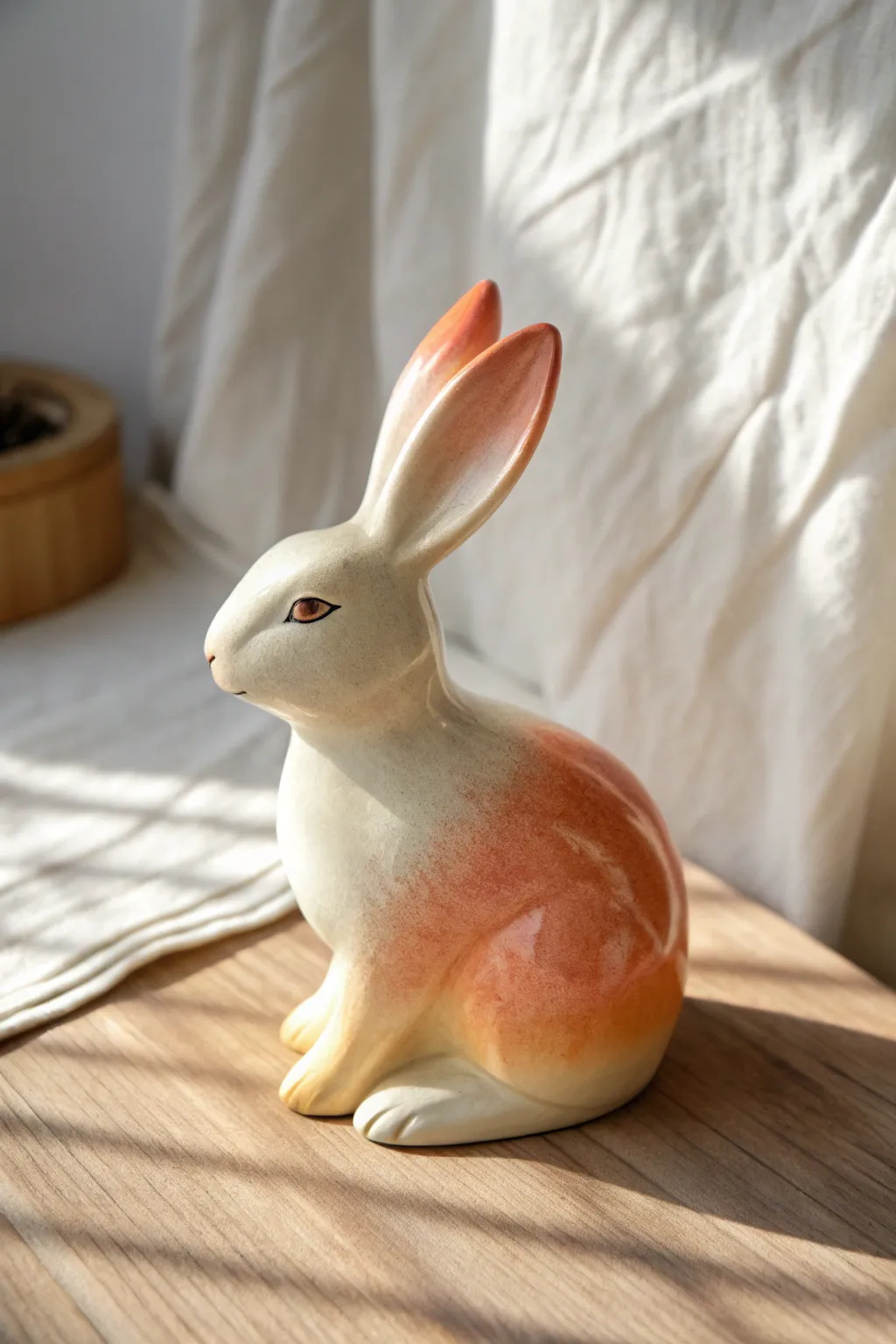 Soft peach-to-cream ombré bunny for an easy, modern ceramic painting idea with cozy boho charm.