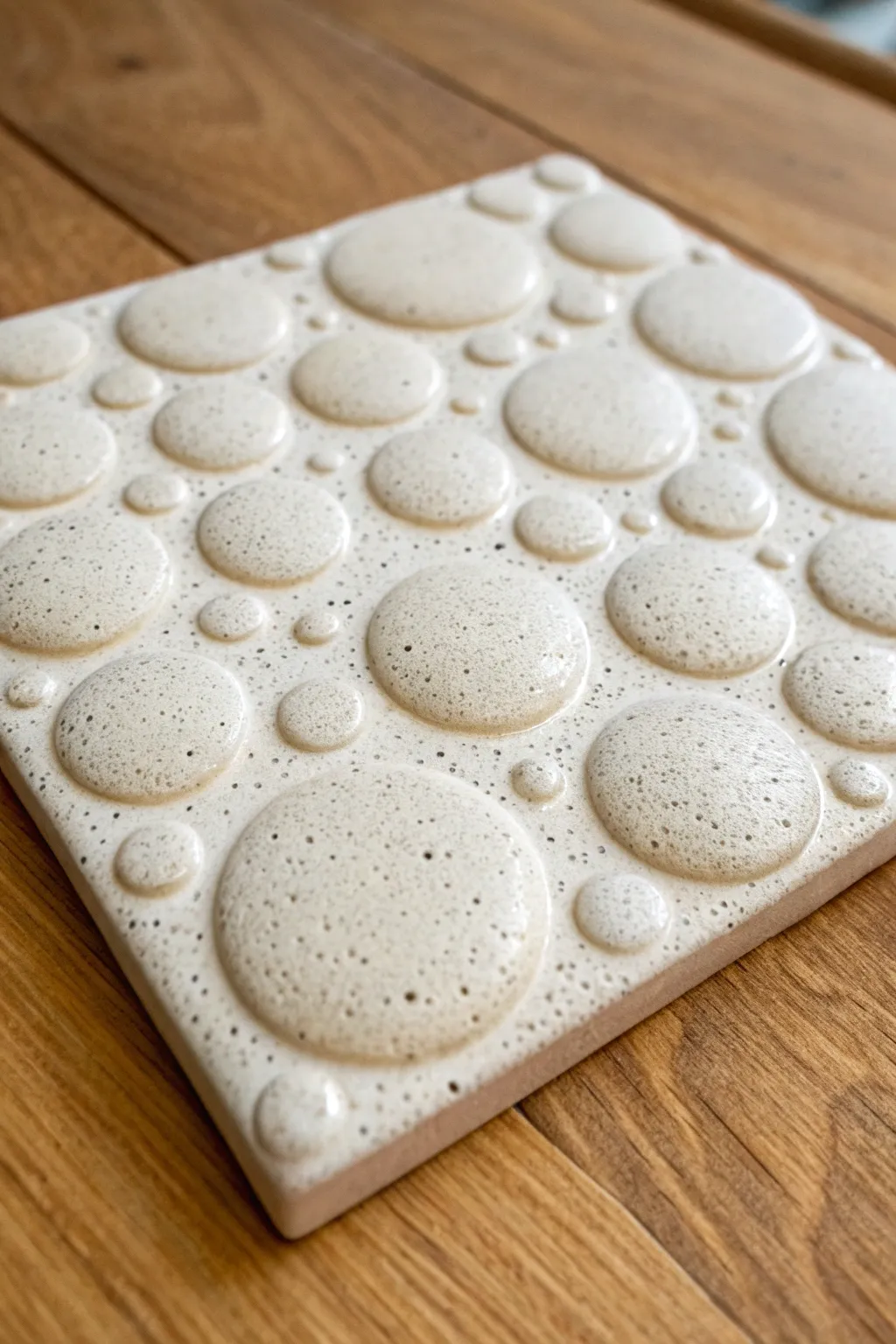 Pebble and bubble add-on tile with a breaking glaze that highlights every soft 3D curve.