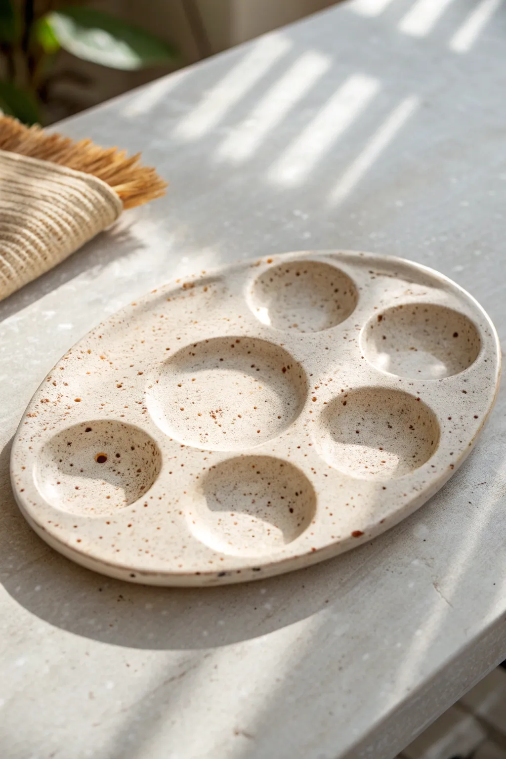 Speckled ceramic paint palette with glossy clear glaze, minimalist and beautifully handcrafted