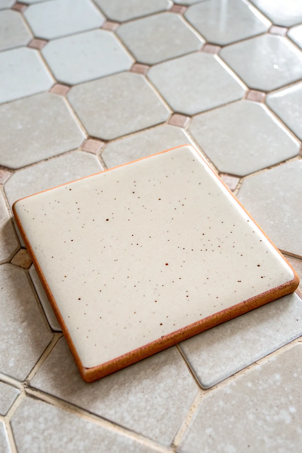 Bare clay window test tile showing true clay body beside a calm glaze for easy comparison.