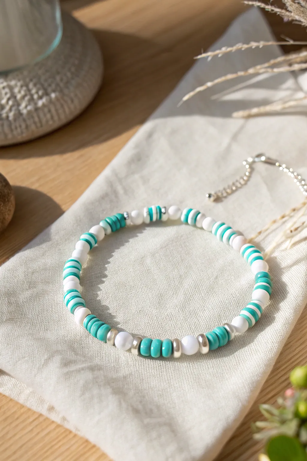 Skinny stripe repeat bracelet: turquoise and white, with a second muted swap for inspo