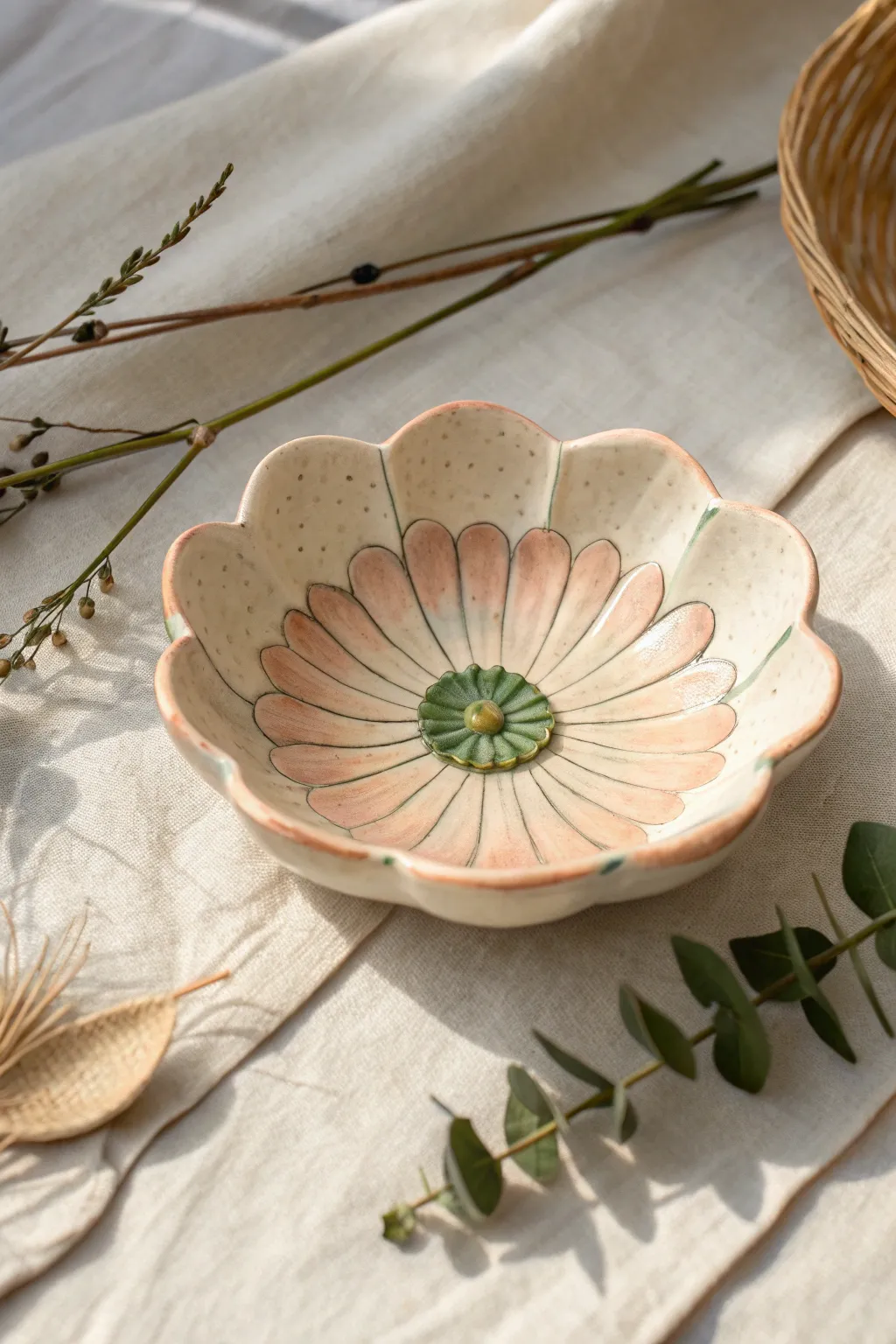 Minimalist birth month flower jewelry dish, a handmade clay birthday gift with boho charm.