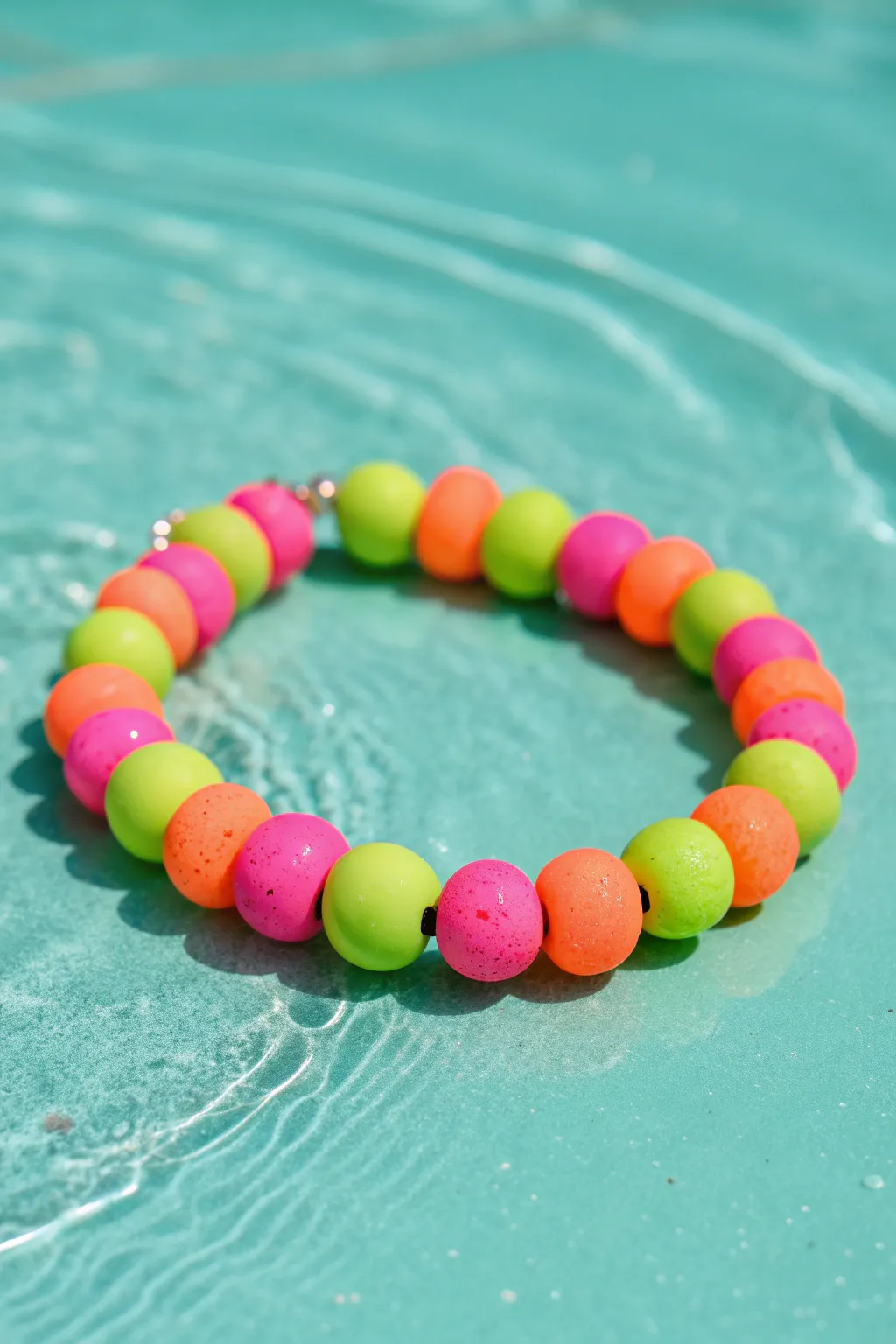 Neon confetti clay bracelet for poolside vibes, bold summer color with minimal styling