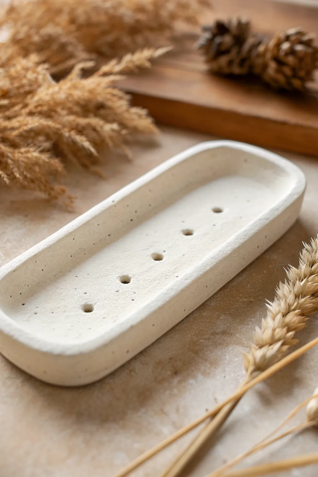 Easy textured slab incense holder with a clean hole and soft matte clay finish, minimalist calm.