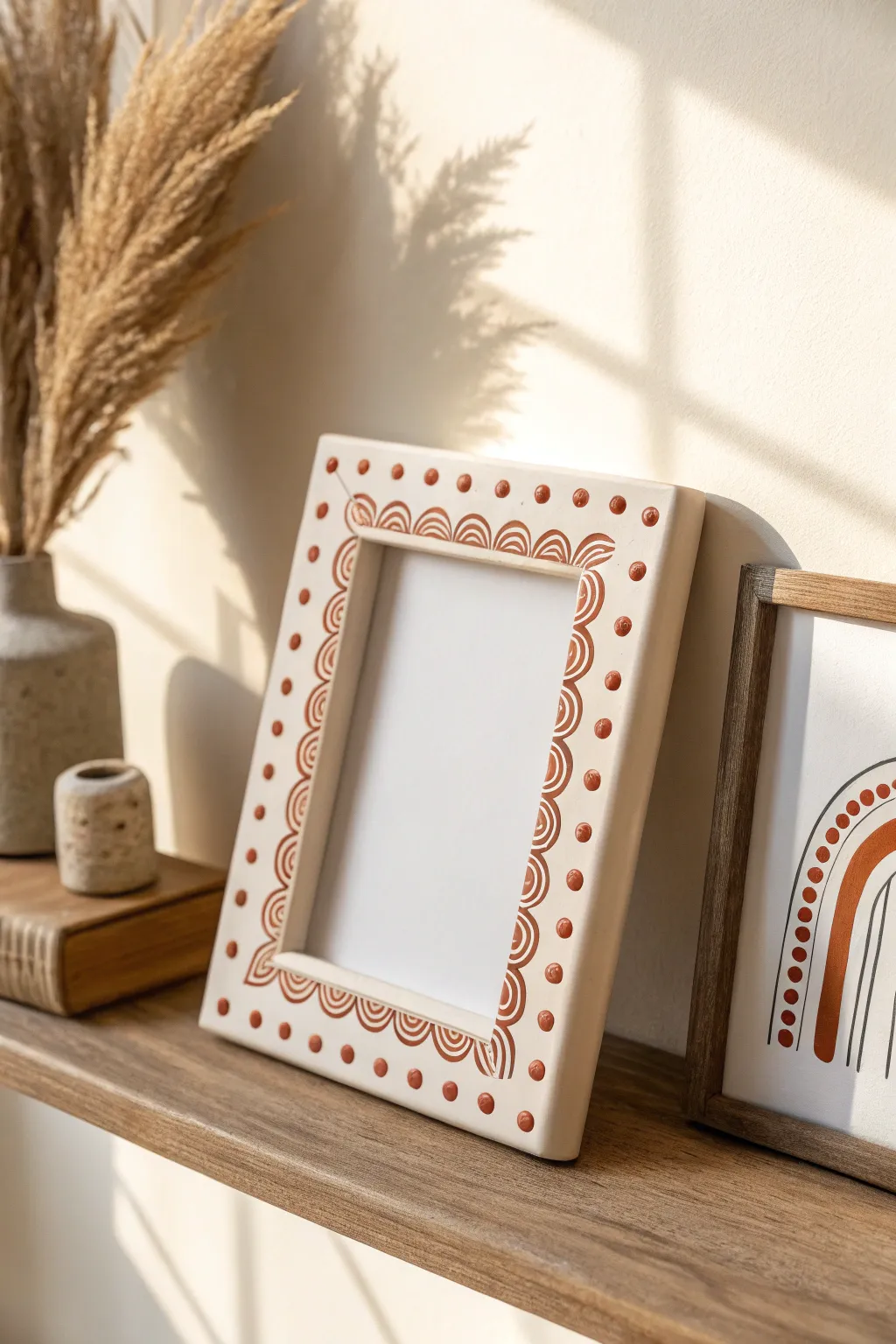 Playful air-dry clay accents transform a simple frame into chic Scandinavian-boho decor.
