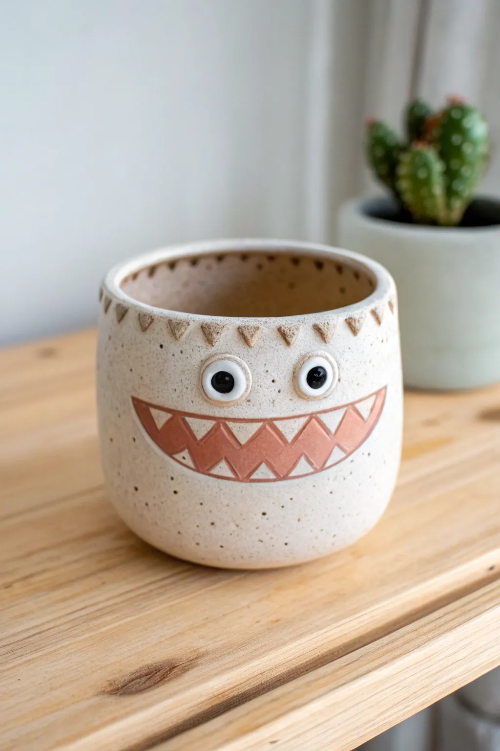 Playful big-mouth monster cup keeps your desk tidy, minimalist, and proudly handmade.
