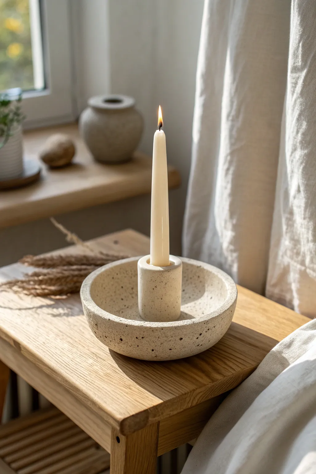 Modern easy-shape clay candle holder with tea light and taper, perfect to sell at markets.