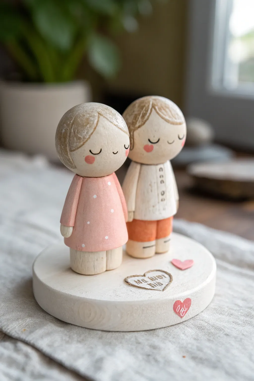 Simple custom couple figurines in soft neutral tones, perfect beginner clay date-night idea