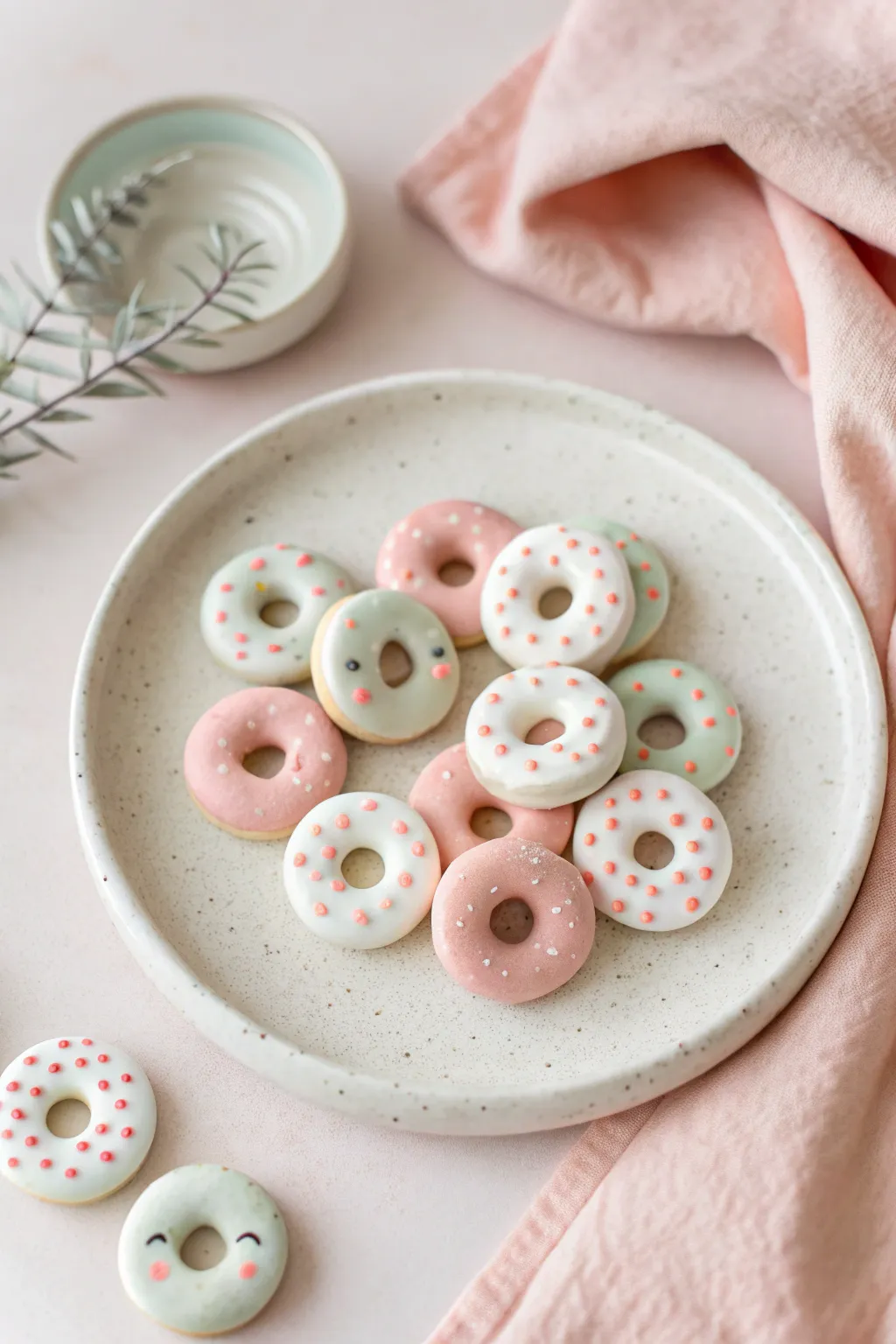 Adorable mini clay donuts and cookies on a simple plate, an easy sculpting idea kids will love.
