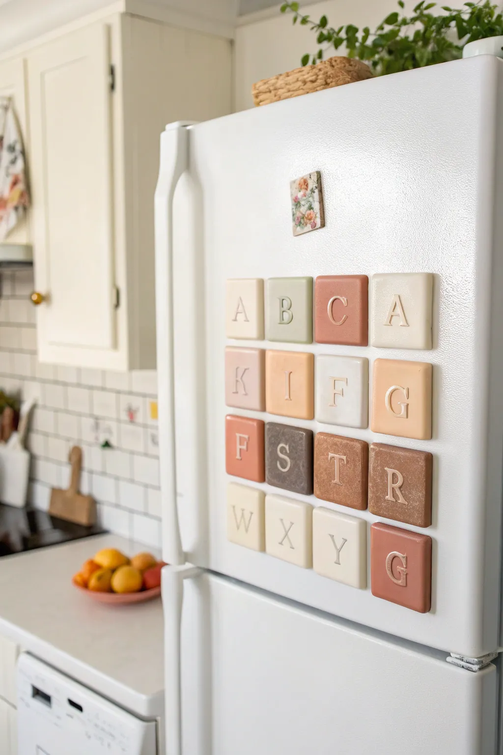 Chunky stamped initial clay magnets, a minimalist boho gift set that brightens any kitchen.