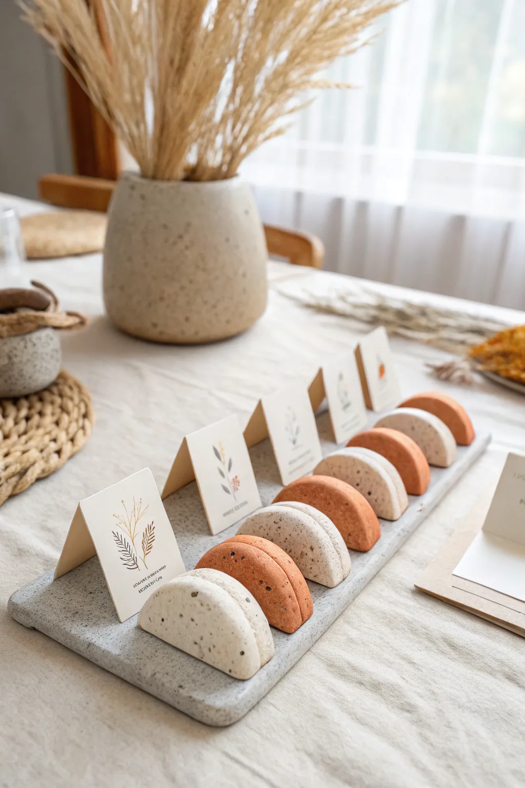 Minimal clay place card holders set, simple and chic for tables, photos, and gifting.