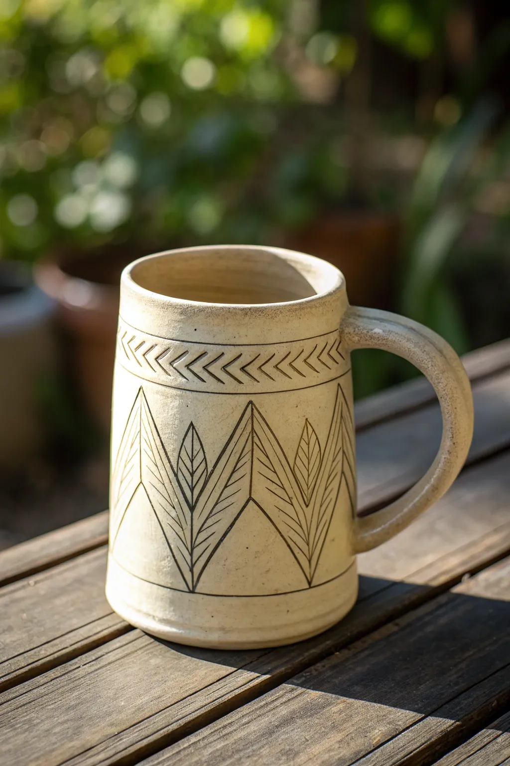 Minimal slab mug with crisp Mishima-style inlaid lines in soft, natural Scandinavian light