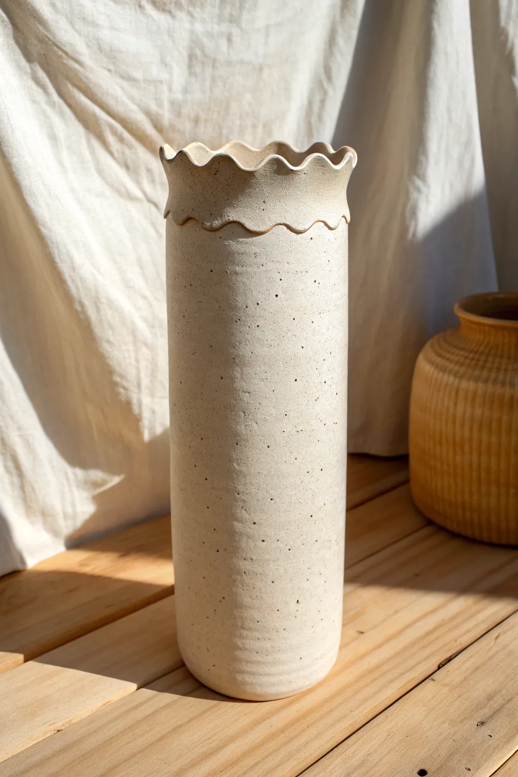 Scalloped wave-rim slab vase idea with a clean silhouette and calm Scandinavian minimal style