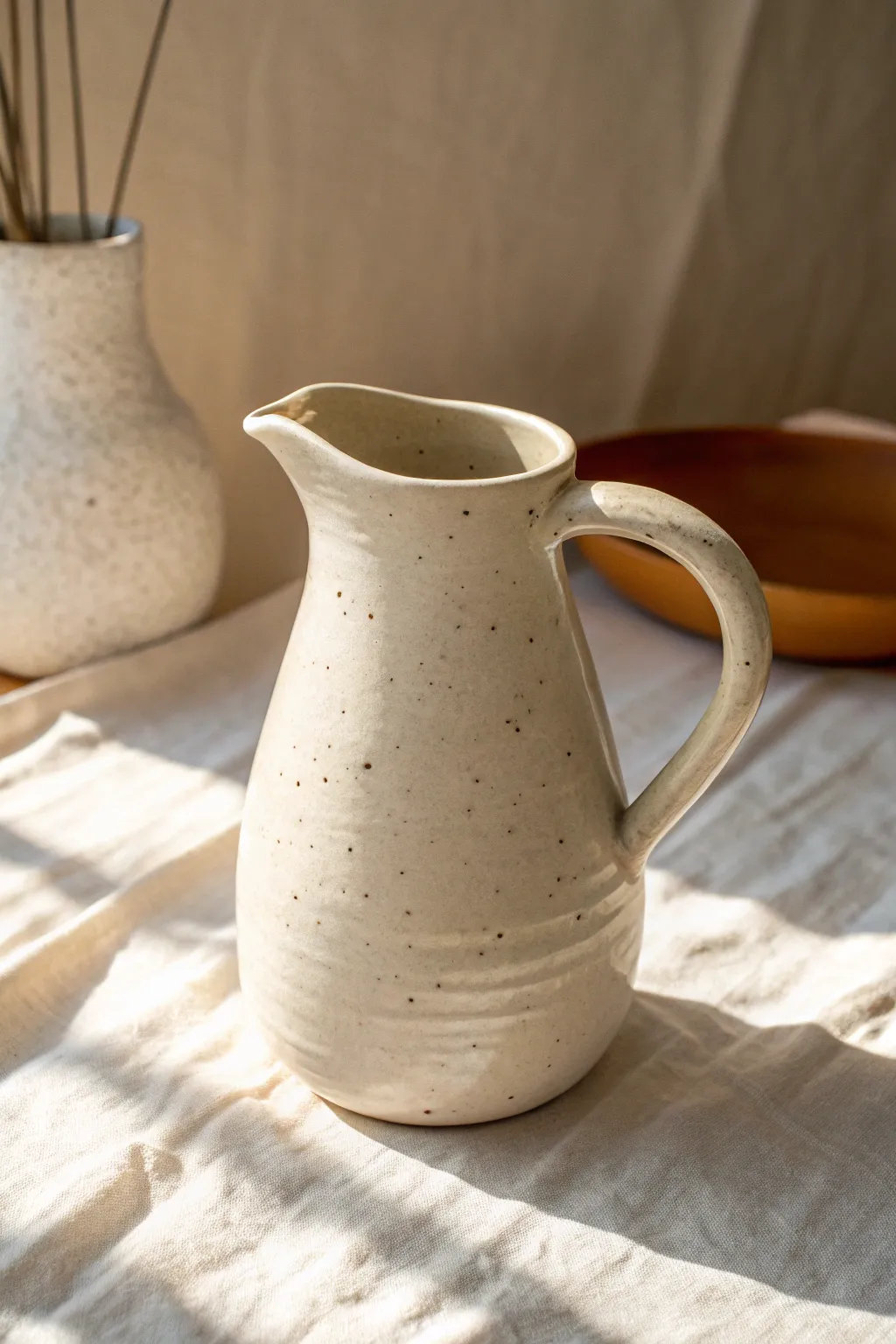 Petite wheel-thrown creamer with a clean pulled spout, perfect for simple Scandinavian tables.