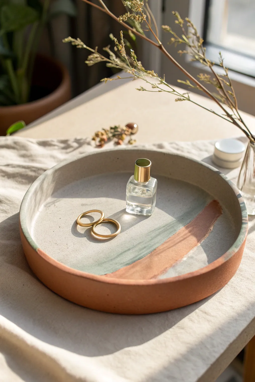 Color-blocked dip-dye clay tray: simple, modern, and perfect for rings and tiny keepsakes.