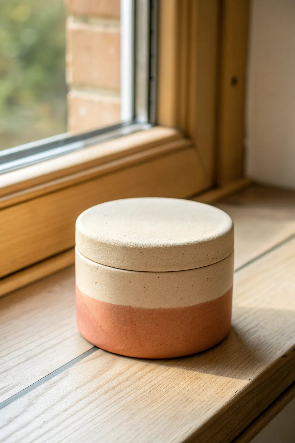 Minimal two-tone dipped trinket box with a crisp color line, perfect for a calm boho shelf