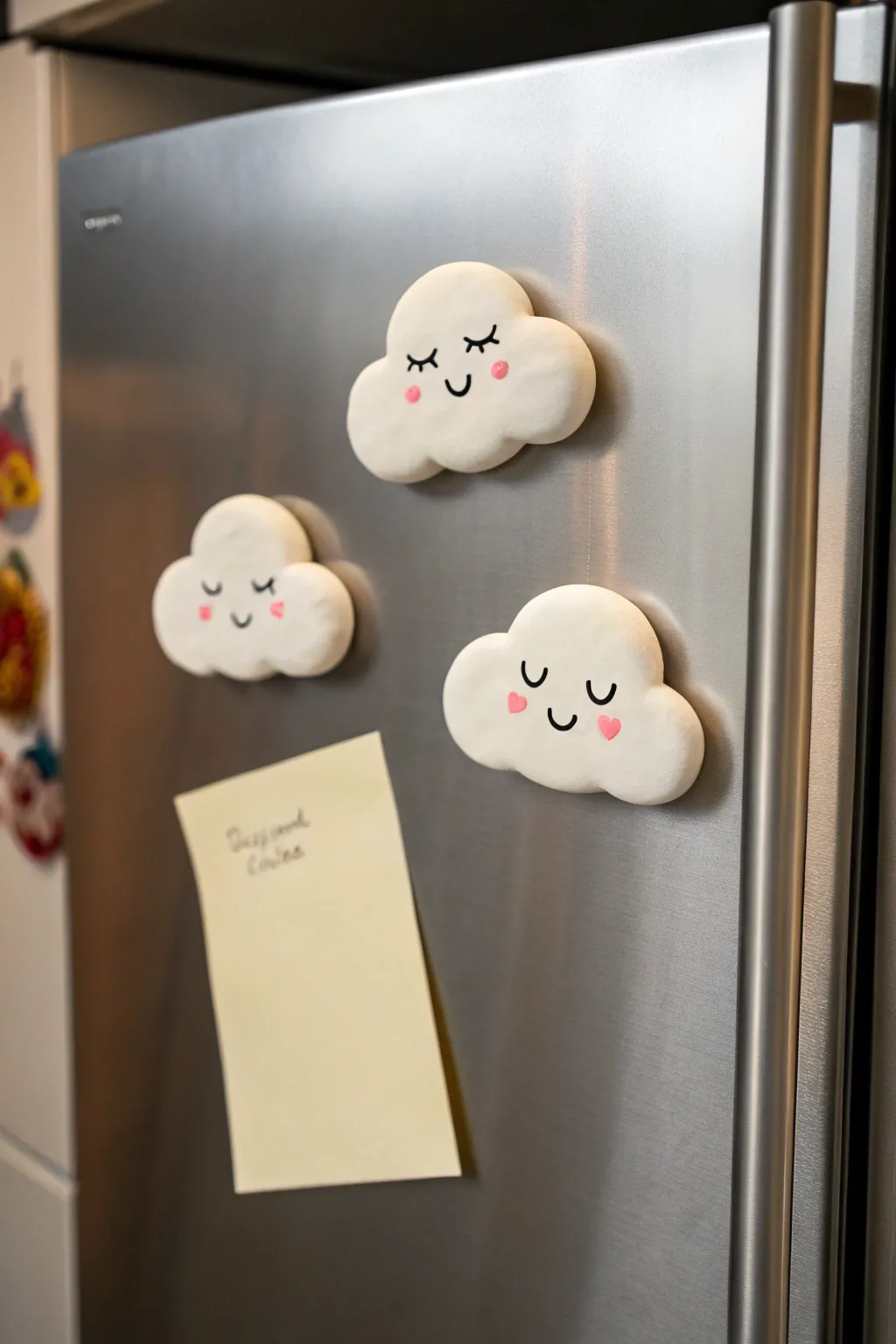 Puffy cloud clay magnets add a sweet minimalist touch to fridge notes, cute and calming
