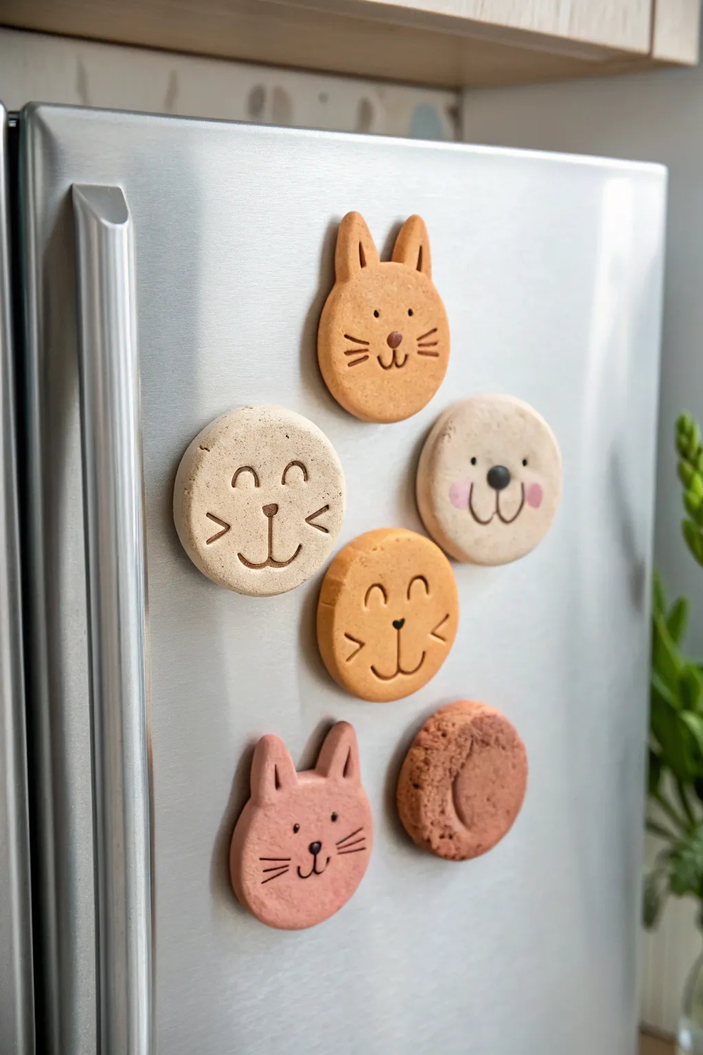 Funny face clay mini magnets in soft pastels, perfect cool clay ideas for kids crafts