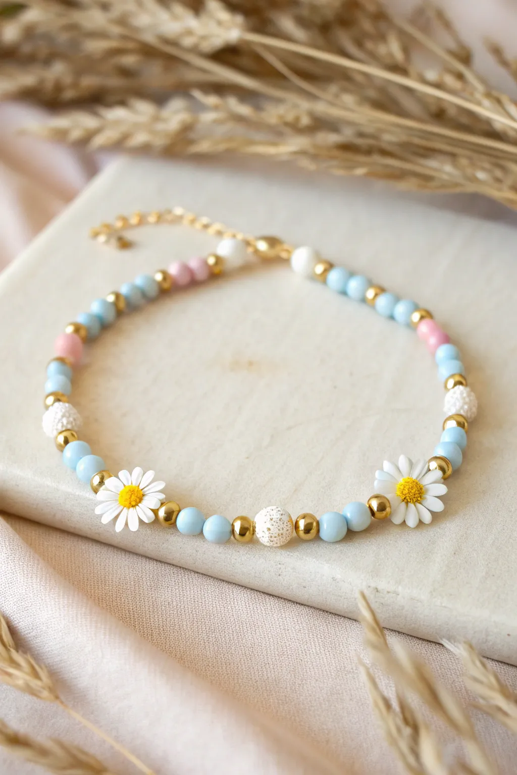 Sweet daisy clay bead bracelet stack vibe in soft pastels for an easy, charming DIY look